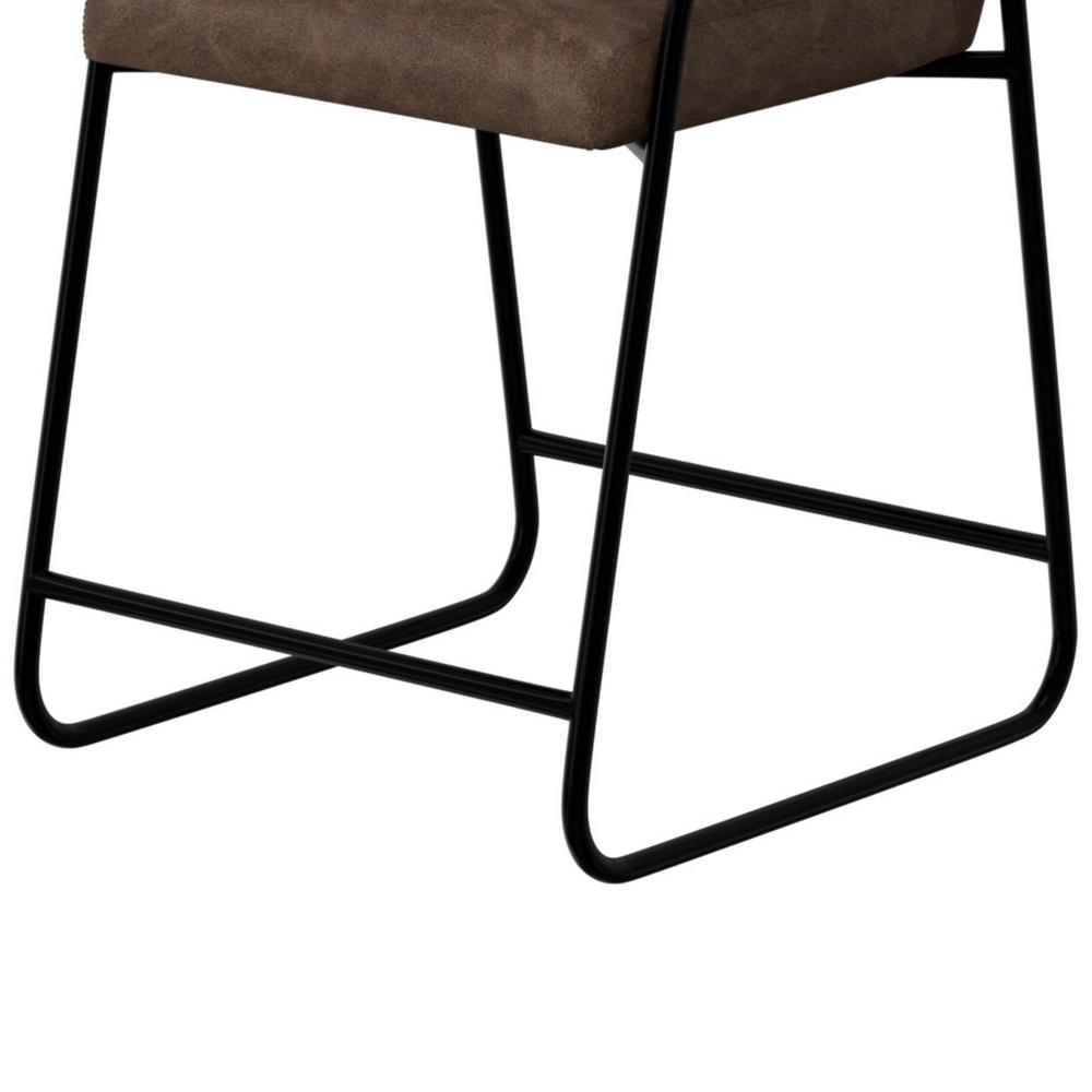 Benjara Suze Counter Height Chair, Black Iron, Hickory Brown Performance Fabric