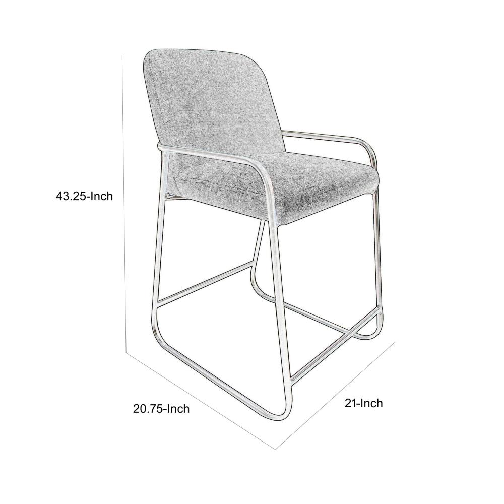 Benjara Suze Barstool Chair with Arched Back, Gold Iron, Olive Green Polyester