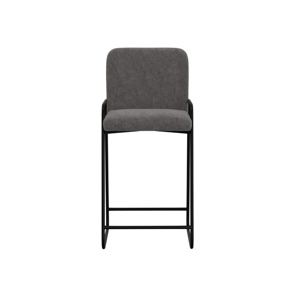 Benjara Suze Barstool Chair with Arched Back, Black Iron Frame, Gray Polyester