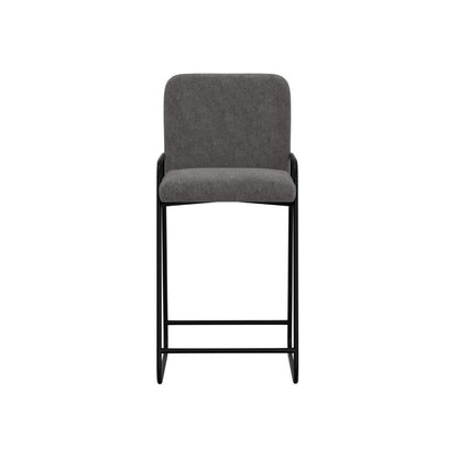 Benjara Suze Barstool Chair with Arched Back, Black Iron Frame, Gray Polyester