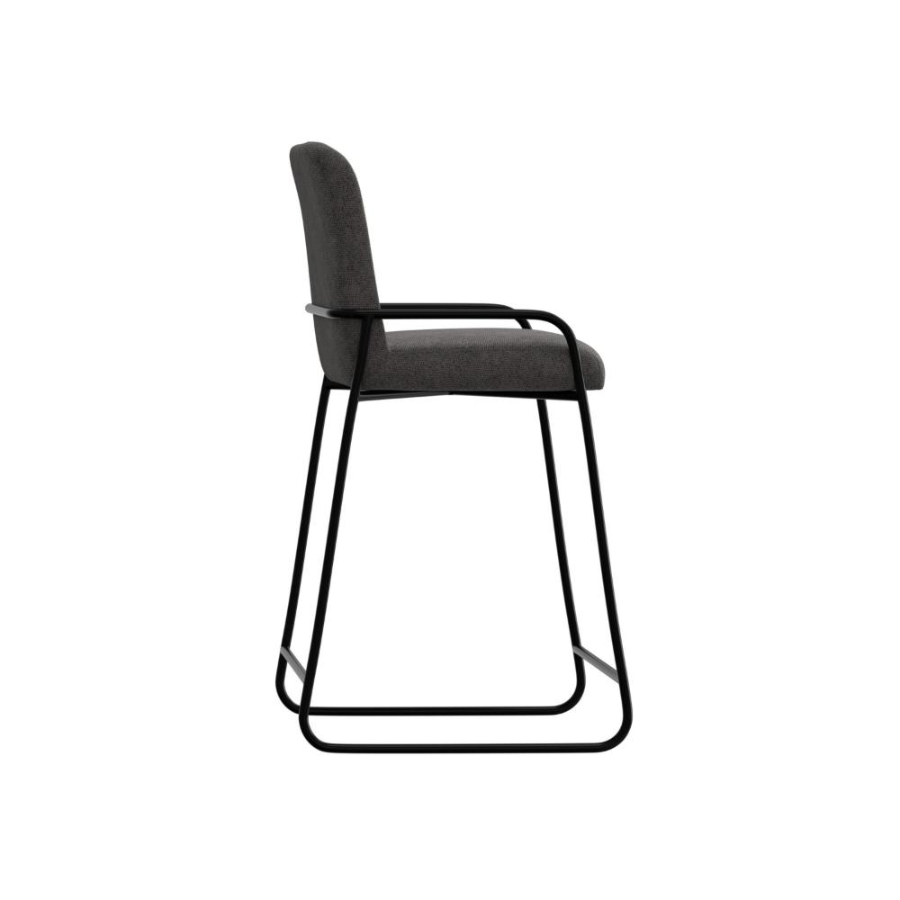 Benjara Suze Barstool Chair with Arched Back, Black Iron Frame, Gray Polyester