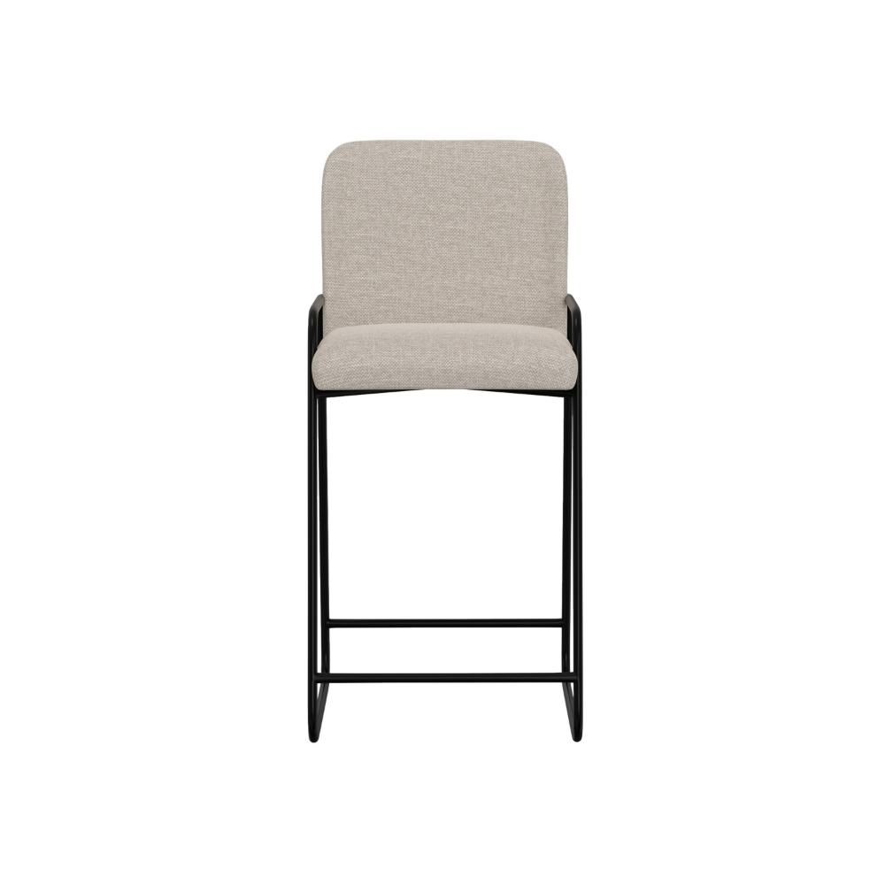 Benjara Suze Barstool Chair with Arched Back, Black Iron Frame, Beige Polyester