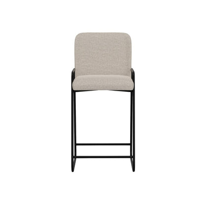 Benjara Suze Barstool Chair with Arched Back, Black Iron Frame, Beige Polyester