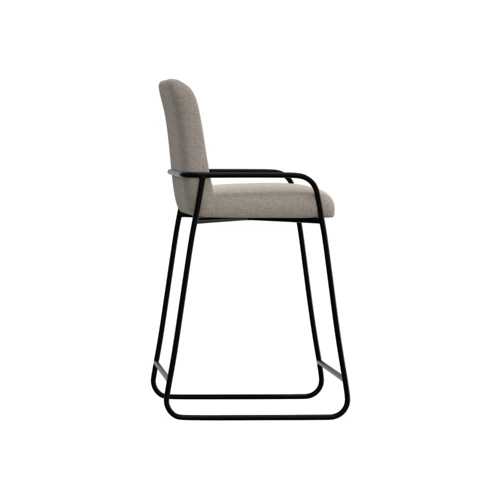 Benjara Suze Barstool Chair with Arched Back, Black Iron Frame, Beige Polyester