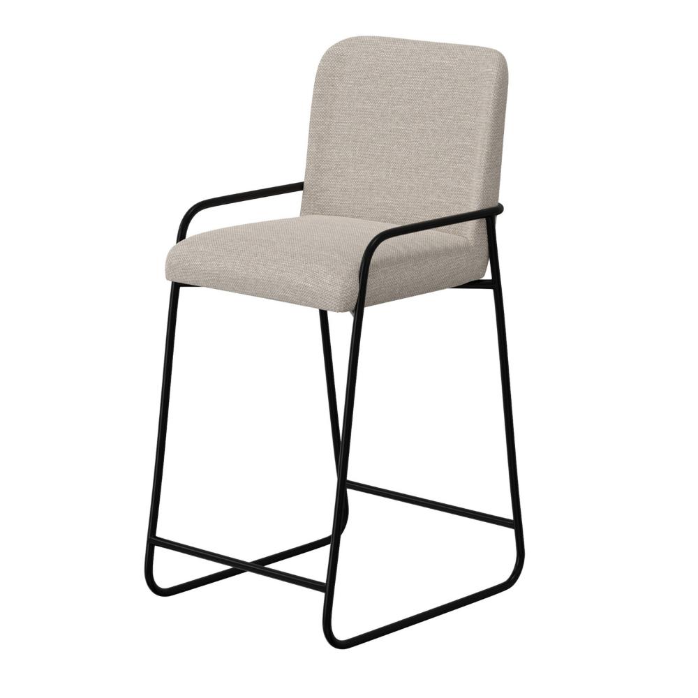 Benjara Suze Barstool Chair with Arched Back, Black Iron Frame, Beige Polyester