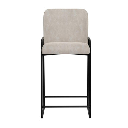 Benjara Suze Barstool Chair, Arched Black Iron Frame, Snow Gray Performance Fabric