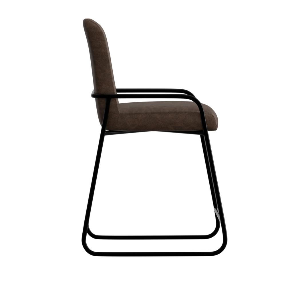 Benjara Suze Barstool Chair, Arched, Black Iron, Hickory Brown Performance Fabric