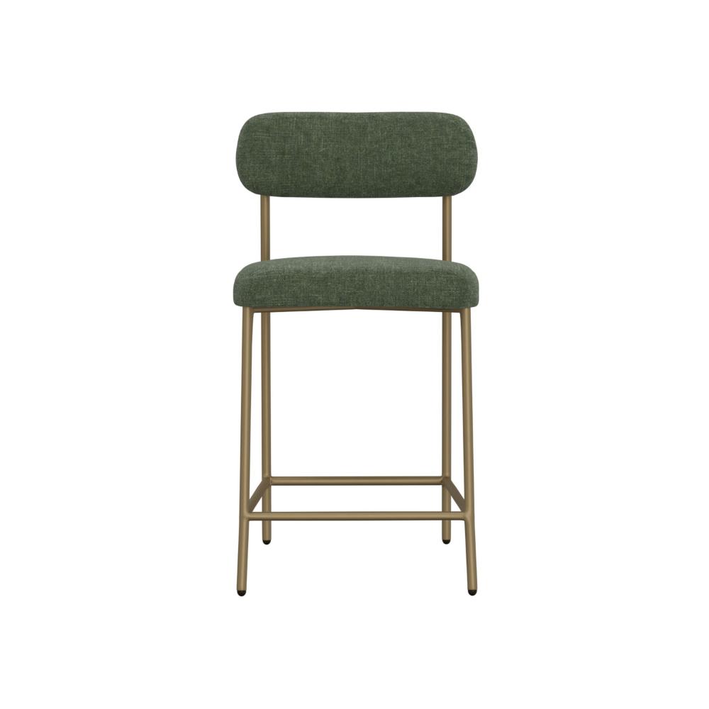 Benjara Iffa Counter Height Chair, Open Back, Gold Iron, Olive Green Polyester