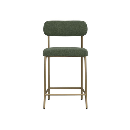 Benjara Iffa Counter Height Chair, Open Back, Gold Iron, Olive Green Polyester