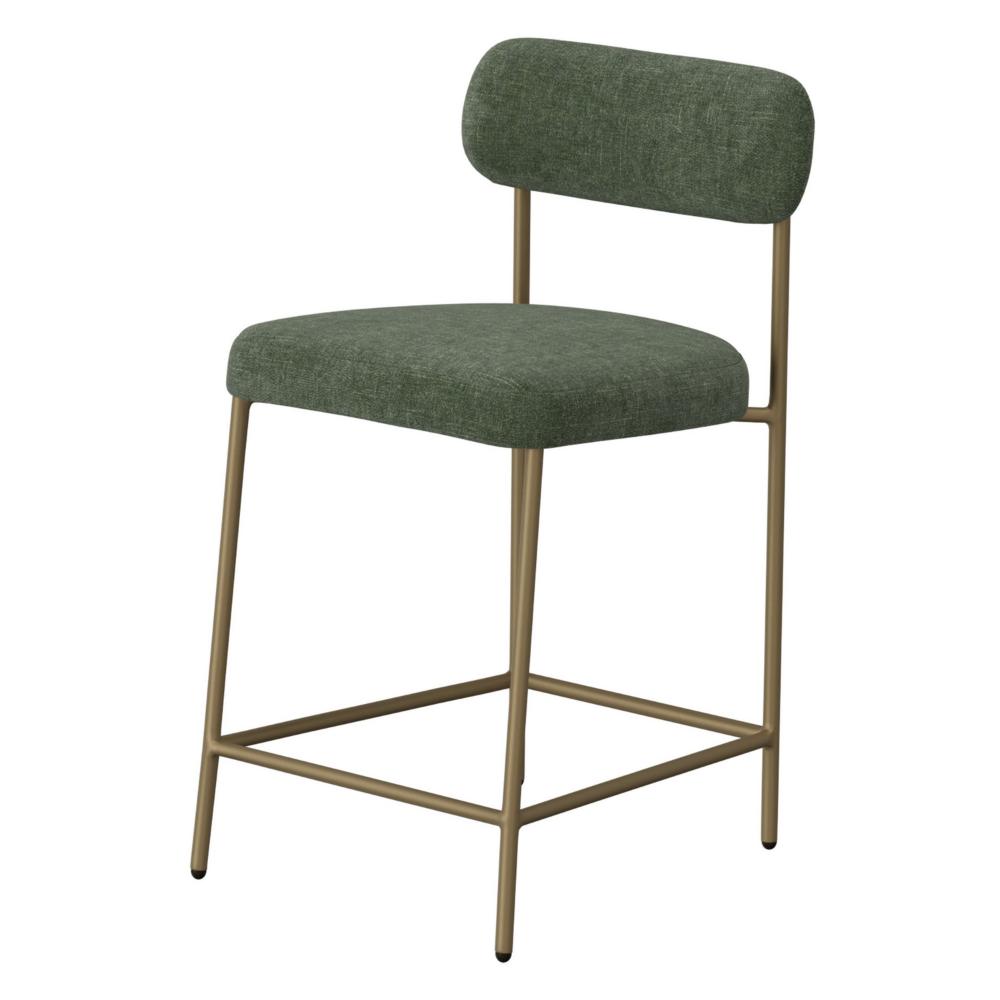 Benjara Iffa Counter Height Chair, Open Back, Gold Iron, Olive Green Polyester