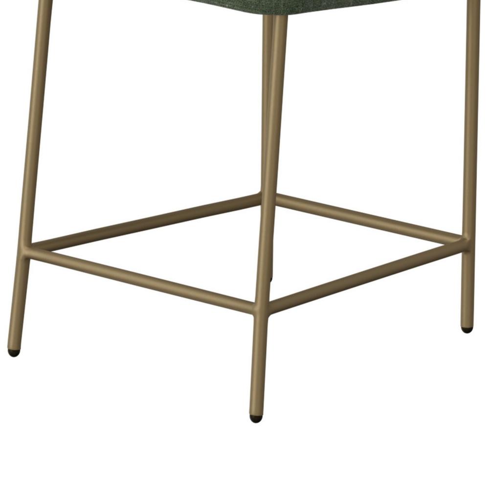 Benjara Iffa Counter Height Chair, Open Back, Gold Iron, Olive Green Polyester