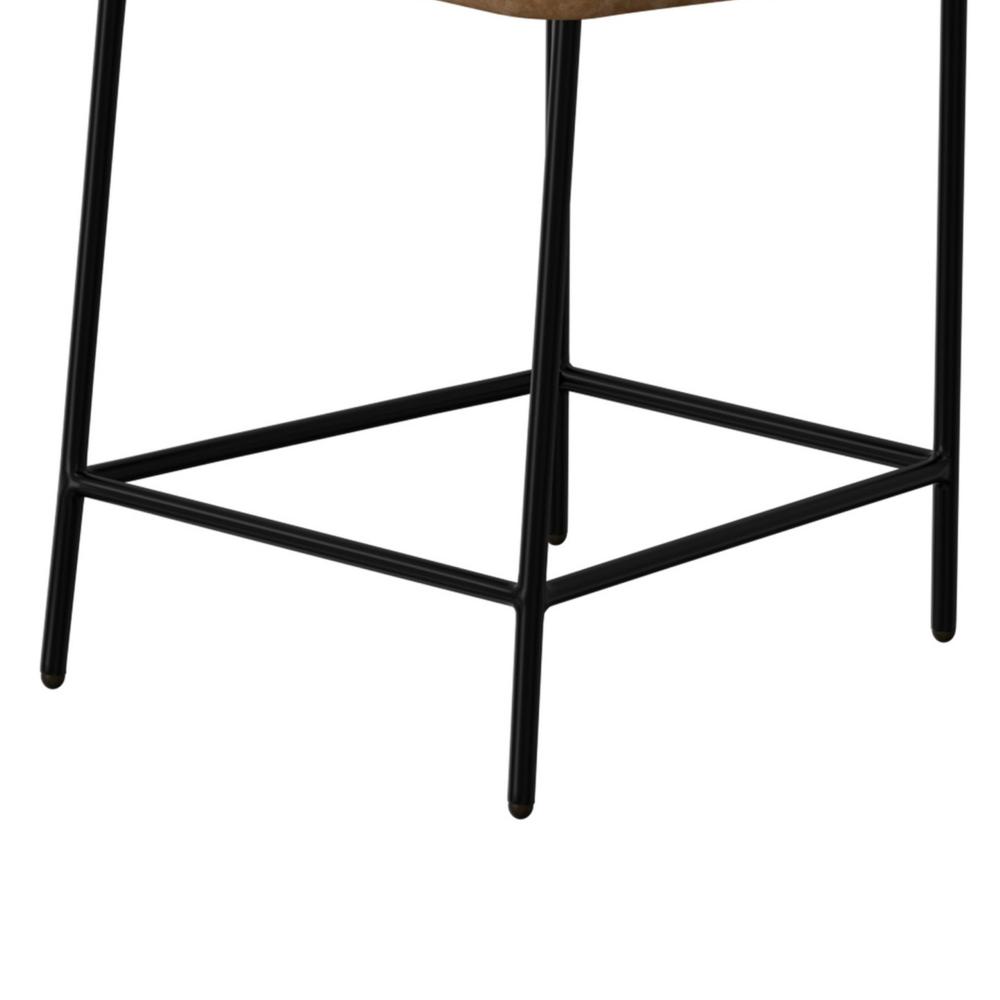 Benjara Iffa Counter Height Chair, Open Back, Black Iron, Cognac Brown Faux Leather