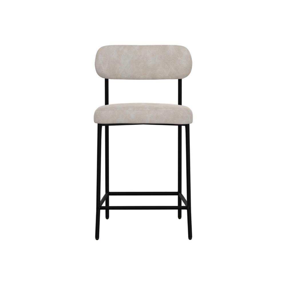 Benjara Iffa Counter Height Chair, Open Black Iron, Snow Gray Performance Fabric
