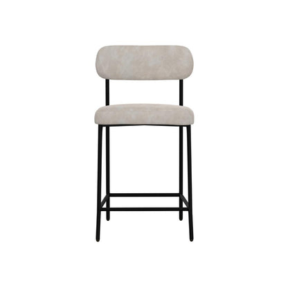 Benjara Iffa Counter Height Chair, Open Black Iron, Snow Gray Performance Fabric
