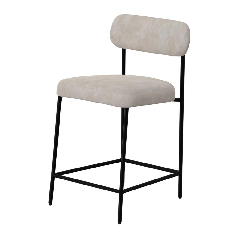 Benjara Iffa Counter Height Chair, Open Black Iron, Snow Gray Performance Fabric