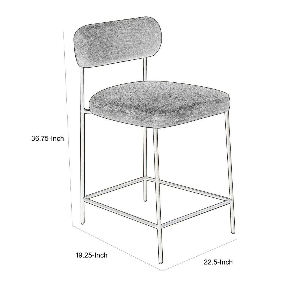 Benjara Iffa Counter Height Chair, Open Black Iron, Snow Gray Performance Fabric
