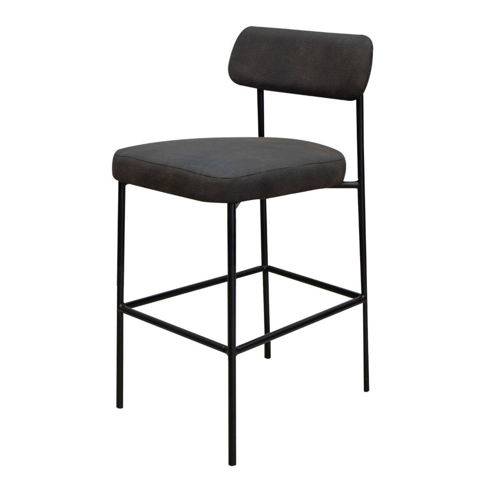 Benjara Iffa Counter Height Chair, Open Back, Black Iron Frame, Black Polyester