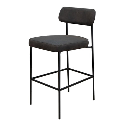 Benjara Iffa Counter Height Chair, Open Back, Black Iron Frame, Black Polyester
