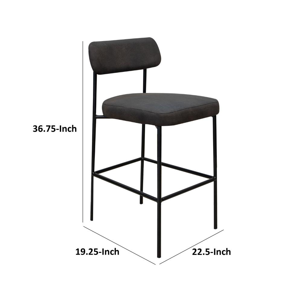 Benjara Iffa Counter Height Chair, Open Back, Black Iron Frame, Black Polyester