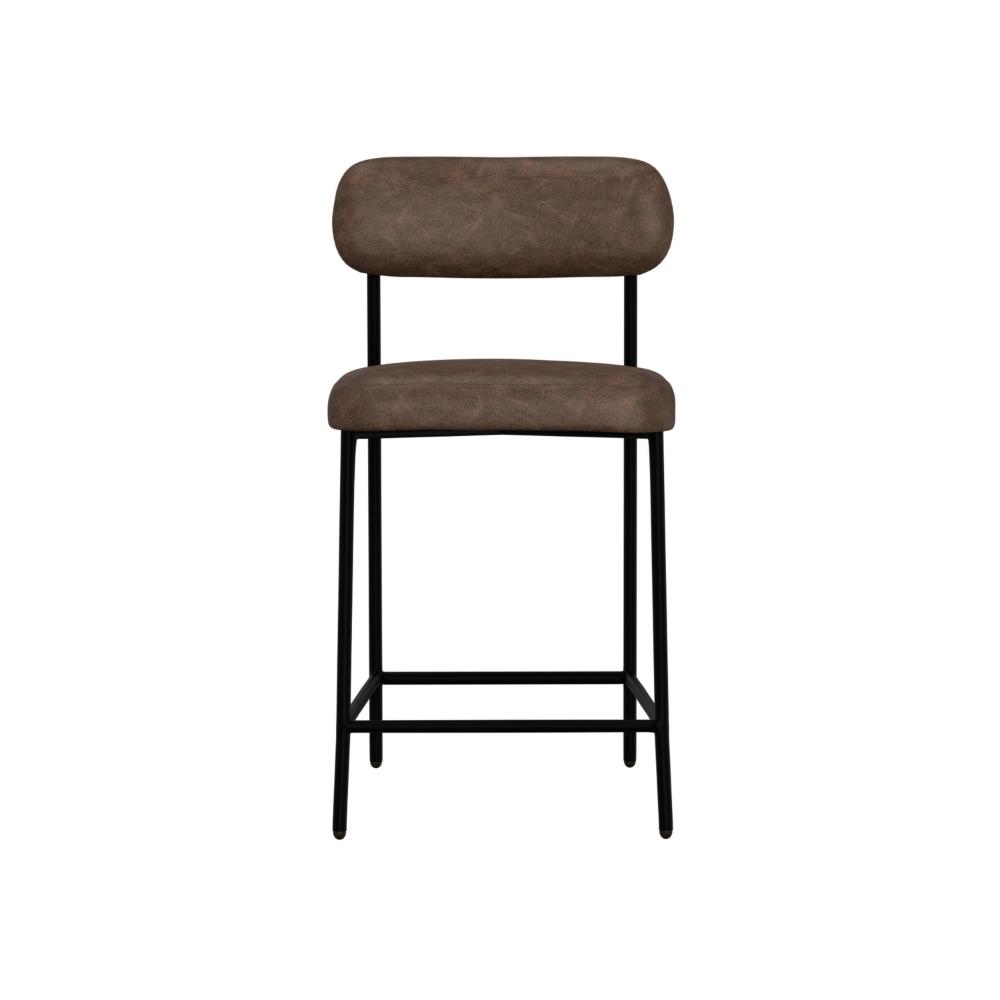 Benjara Iffa Counter Height Chair, Black Iron, Hickory Brown Performance Fabric