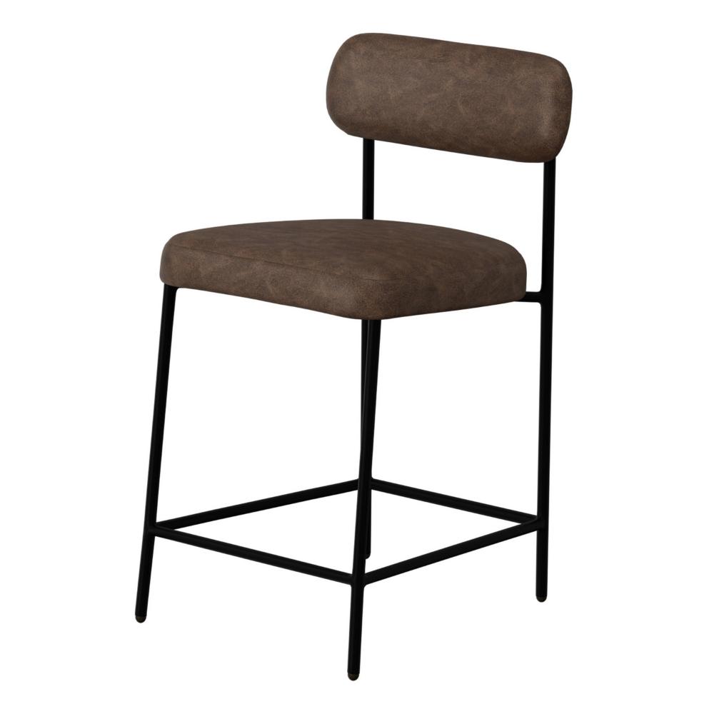 Benjara Iffa Counter Height Chair, Black Iron, Hickory Brown Performance Fabric