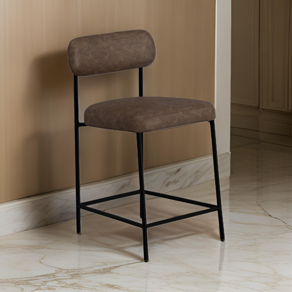Benjara Iffa Counter Height Chair, Black Iron, Hickory Brown Performance Fabric