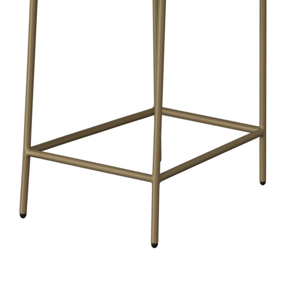 Benjara Iffa Barstool Chair, Open Back, Black Iron Gold, Olive Green Polyester