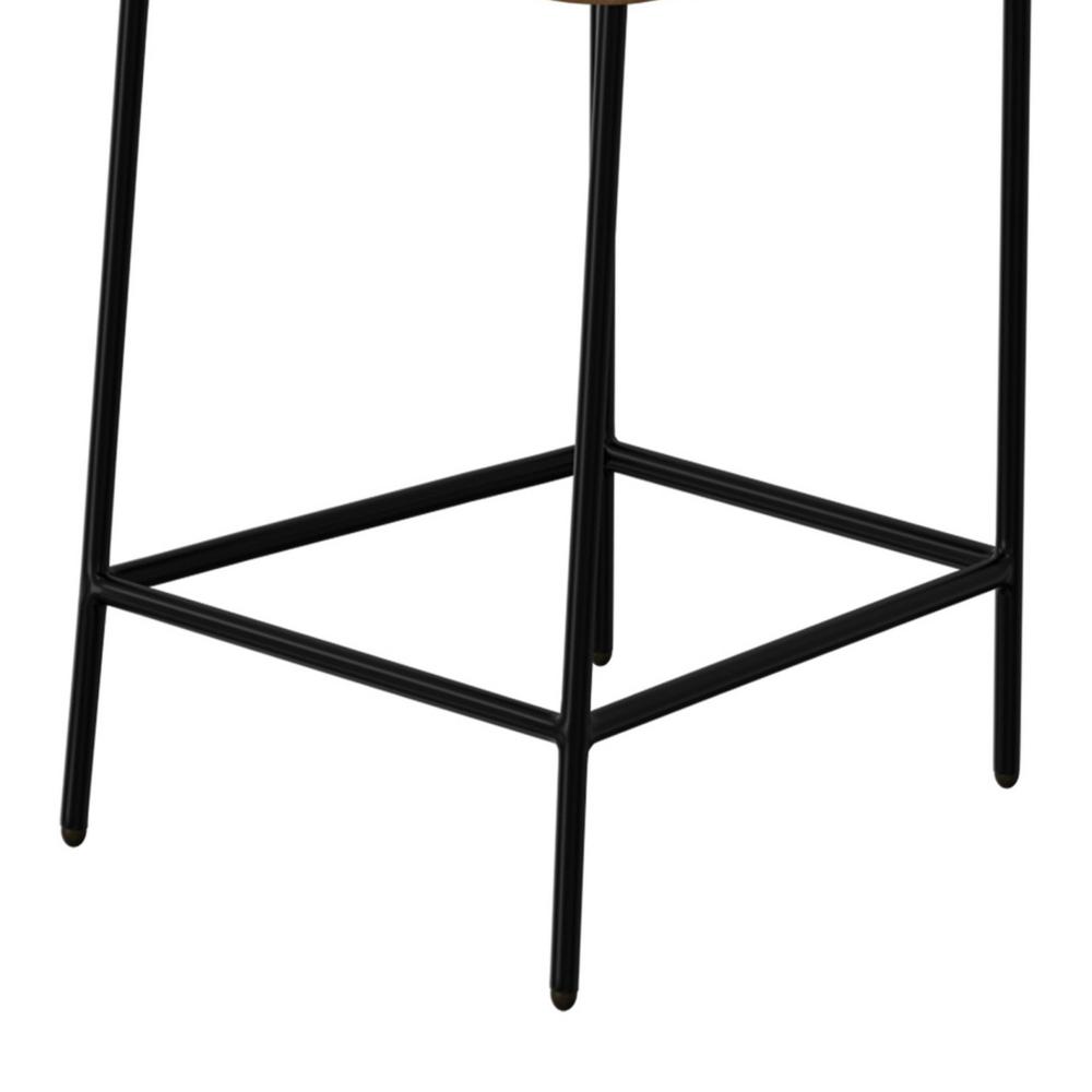 Benjara Iffa Barstool Chair, Open Back, Black Iron, Cognac Brown Faux Leather