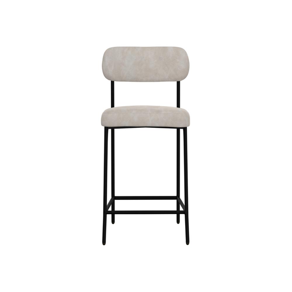 Benjara Iffa Barstool Chair, Open Black Iron Frame, Snow Gray Performance Fabric