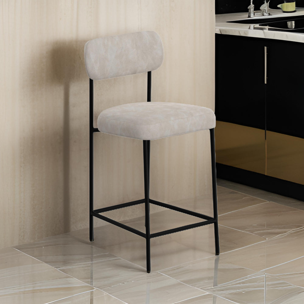 Benjara Iffa Barstool Chair, Open Black Iron Frame, Snow Gray Performance Fabric