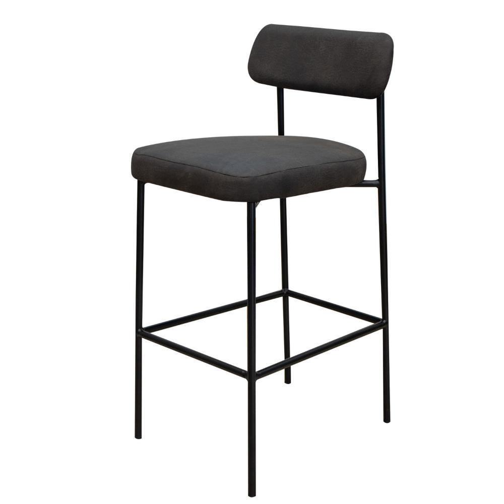 Benjara Iffa Barstool Chair, Open Back, Black Iron And Rich Anti Stain Polyester