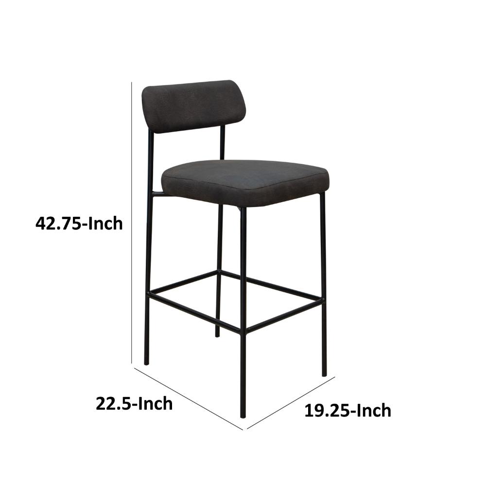 Benjara Iffa Barstool Chair, Open Back, Black Iron And Rich Anti Stain Polyester