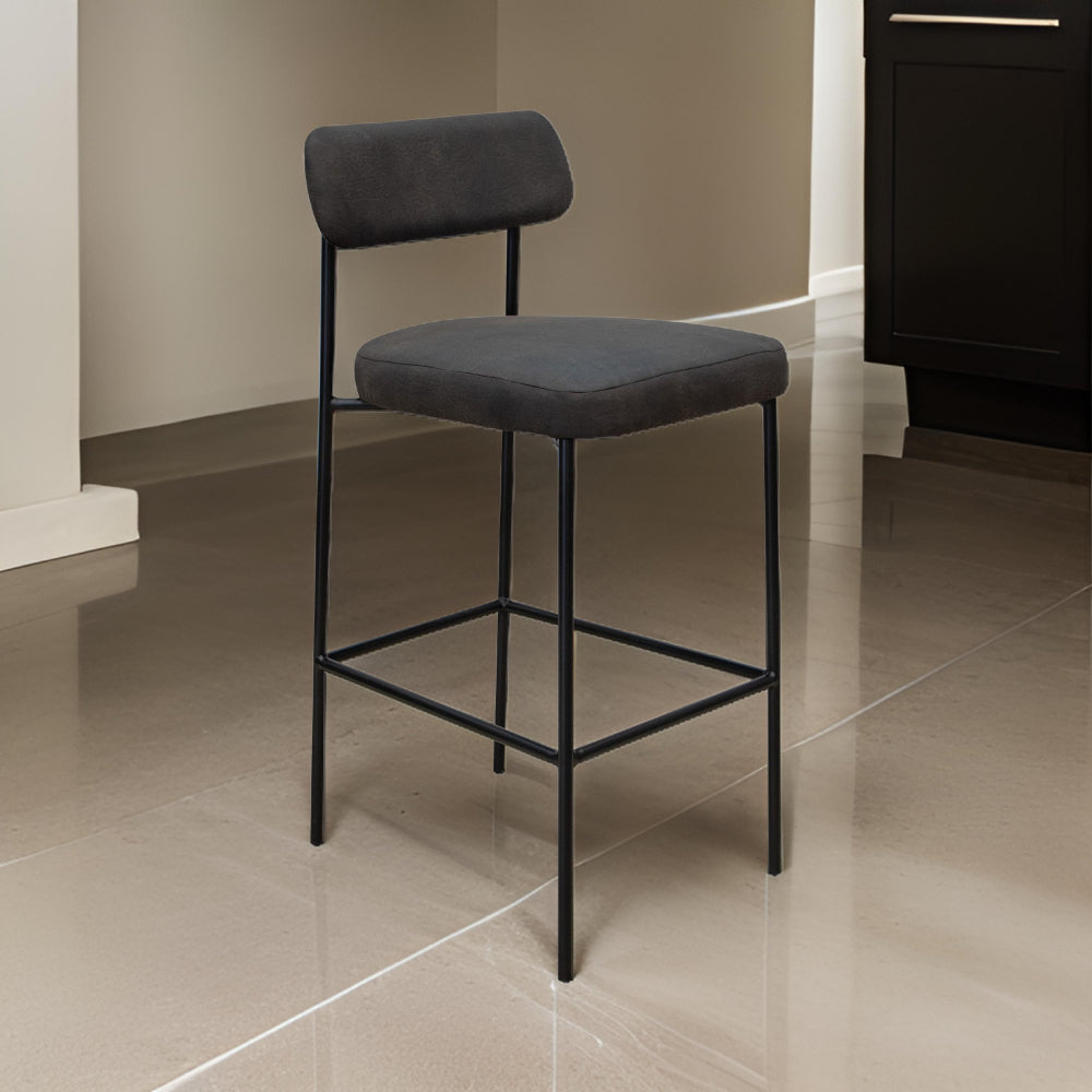 Benjara Iffa Barstool Chair, Open Back, Black Iron And Rich Anti Stain Polyester