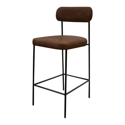 Benjara Iffa Barstool Chair, Black Iron Frame, Hickory Brown Performance Fabric