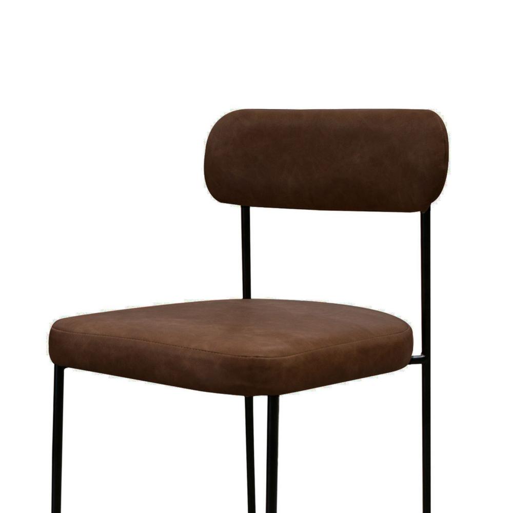 Benjara Iffa Barstool Chair, Black Iron Frame, Hickory Brown Performance Fabric
