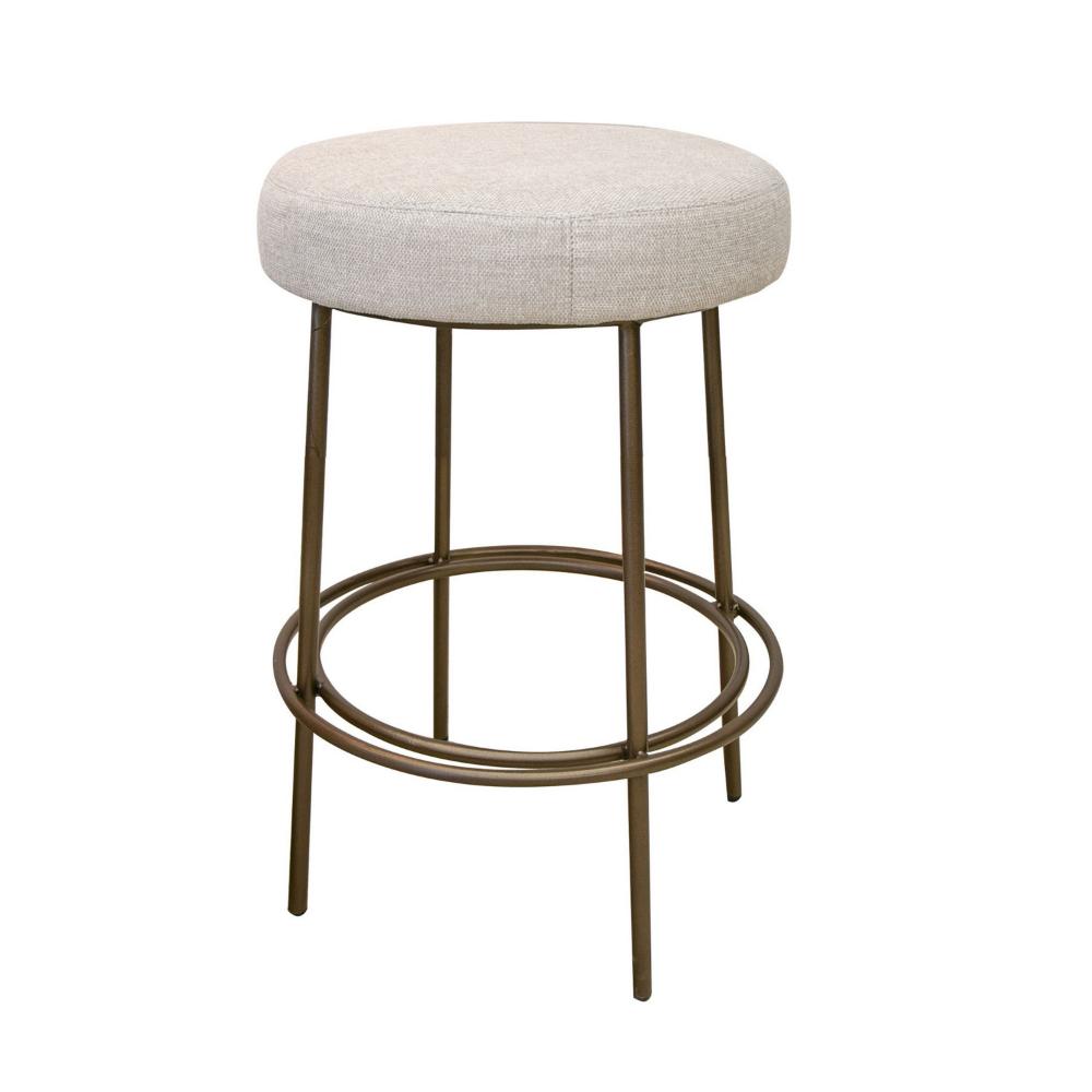 Benjara Tomy Counter Height Stool, Blacksmith Gold Metal Frame, Beige Polyester