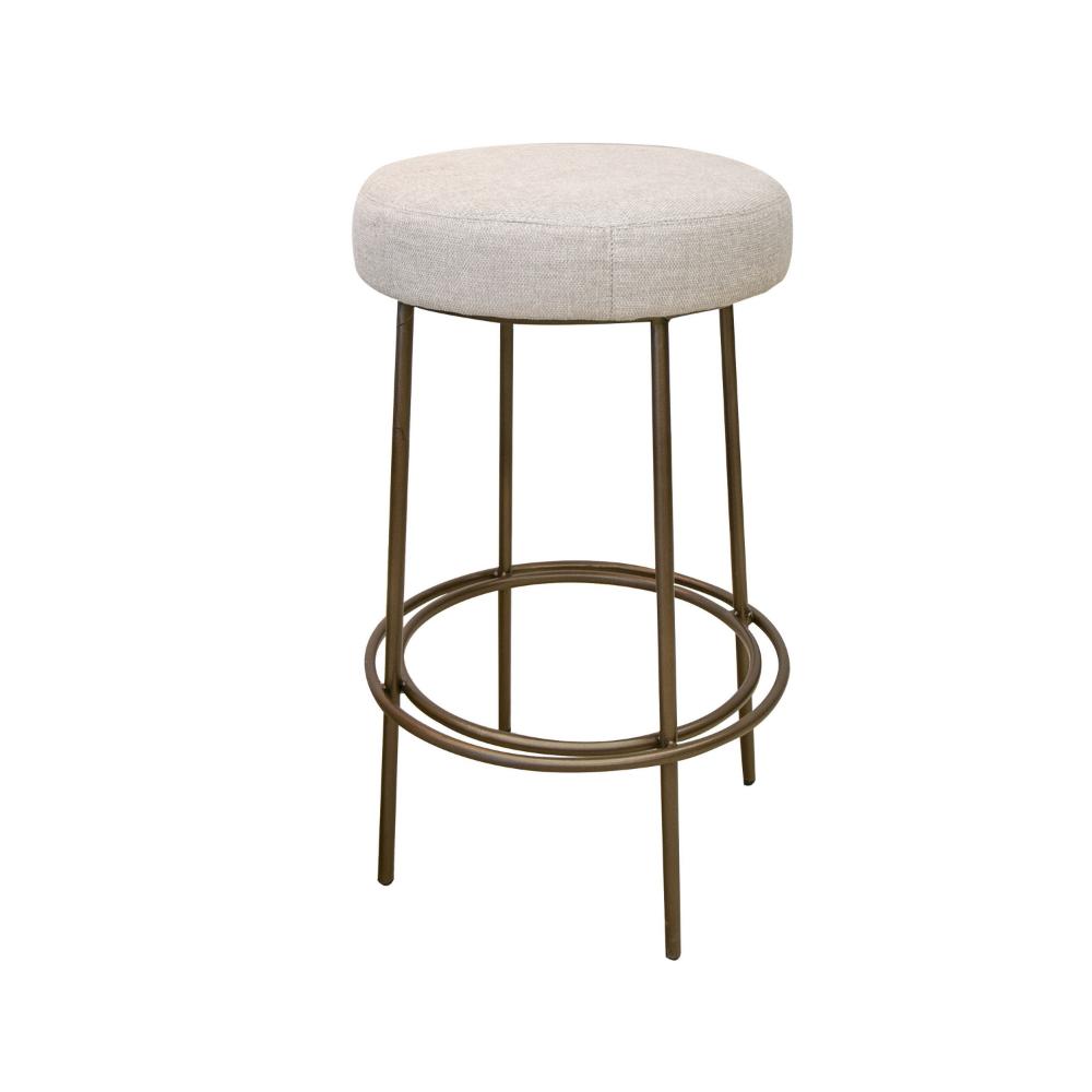 Benjara Tomy Barstool, Round Seat, Blacksmith Gold Metal Frame, Beige Polyester