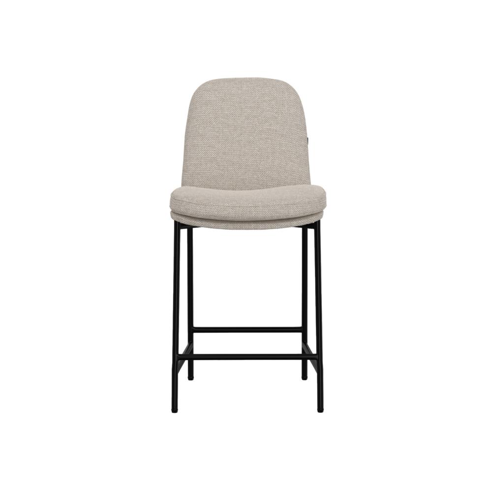 Benjara Reeve Counter Height Chair, Black Iron, Water-Resistant Beige Polyester