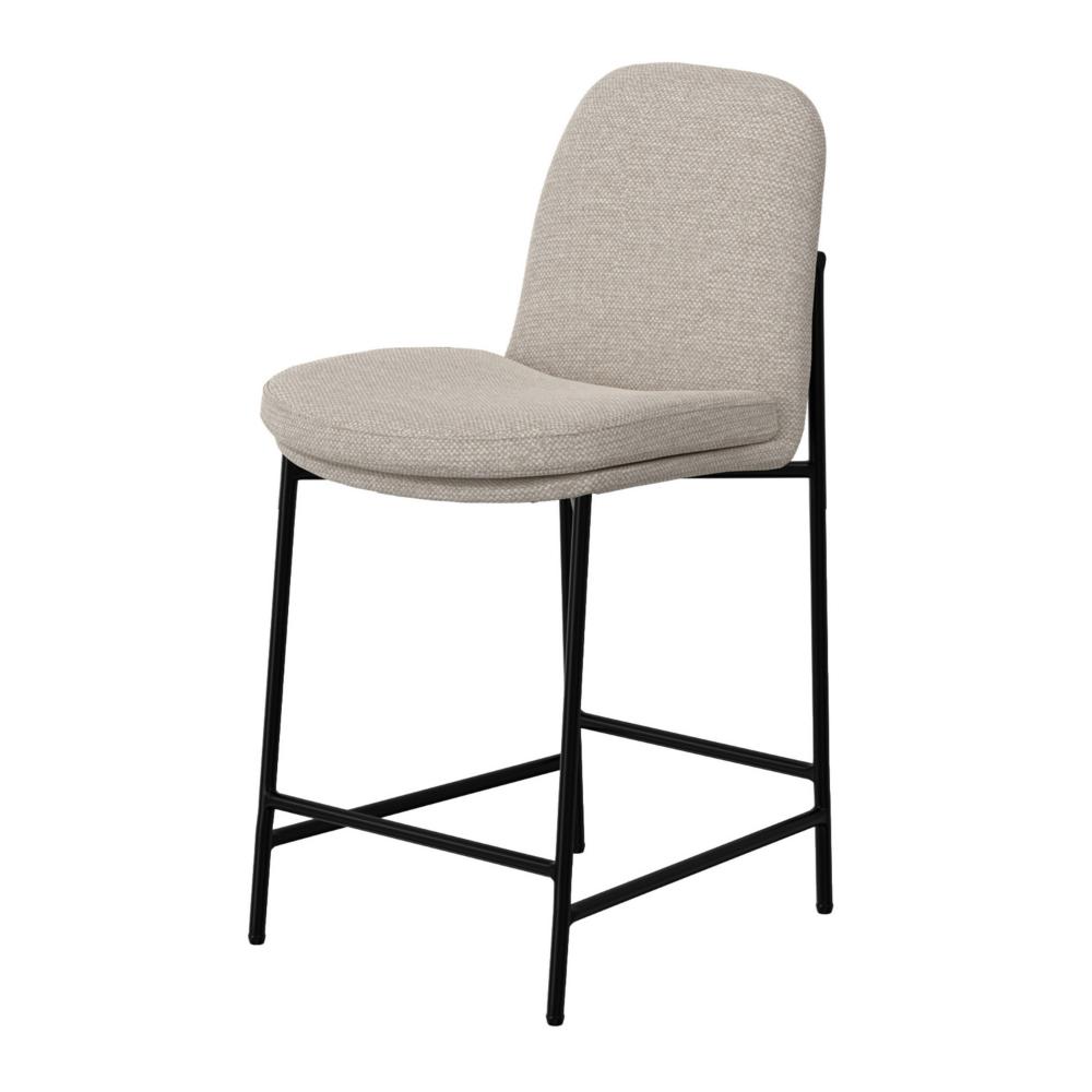 Benjara Reeve Counter Height Chair, Black Iron, Water-Resistant Beige Polyester