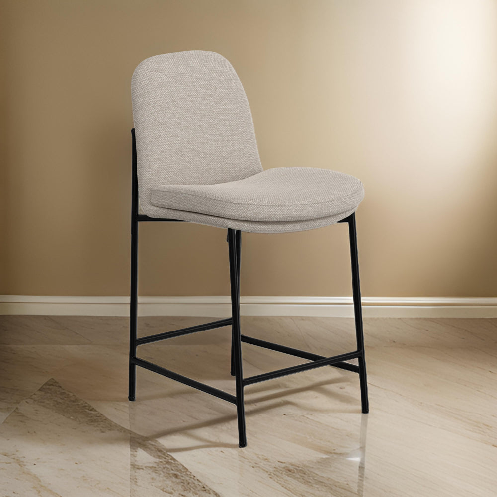 Benjara Reeve Counter Height Chair, Black Iron, Water-Resistant Beige Polyester