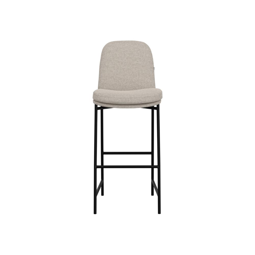 Benjara Revee Barstool Chair, Black Iron Frame, Water-Resistant Beige Polyester