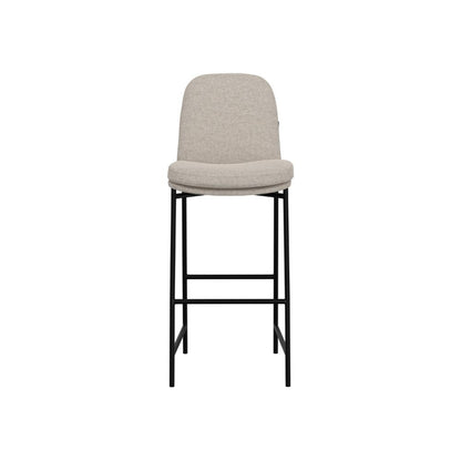 Benjara Revee Barstool Chair, Black Iron Frame, Water-Resistant Beige Polyester