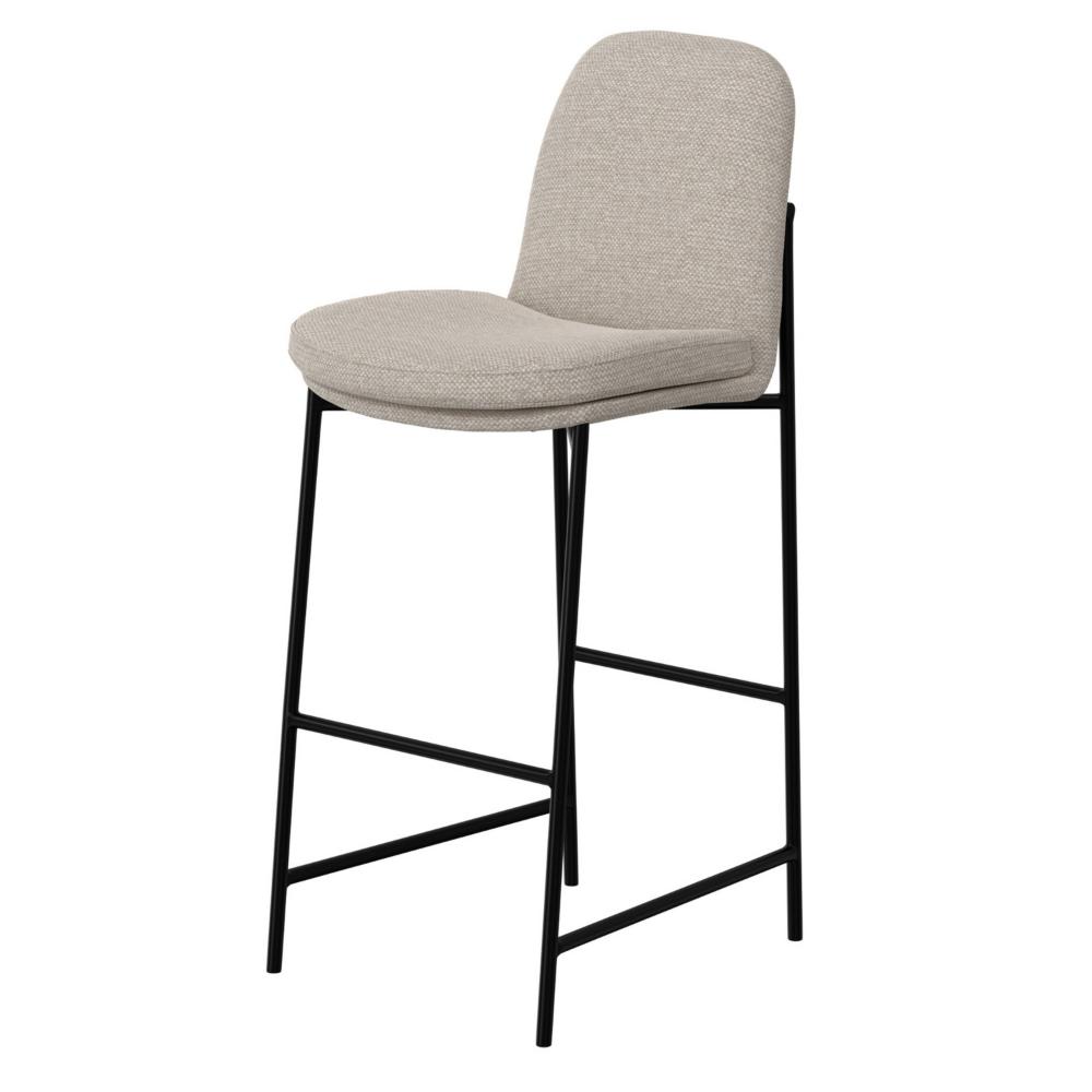 Benjara Revee Barstool Chair, Black Iron Frame, Water-Resistant Beige Polyester