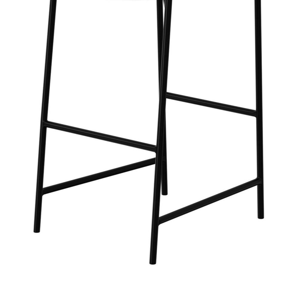 Benjara Revee Barstool Chair, Black Iron Frame, Water-Resistant Beige Polyester