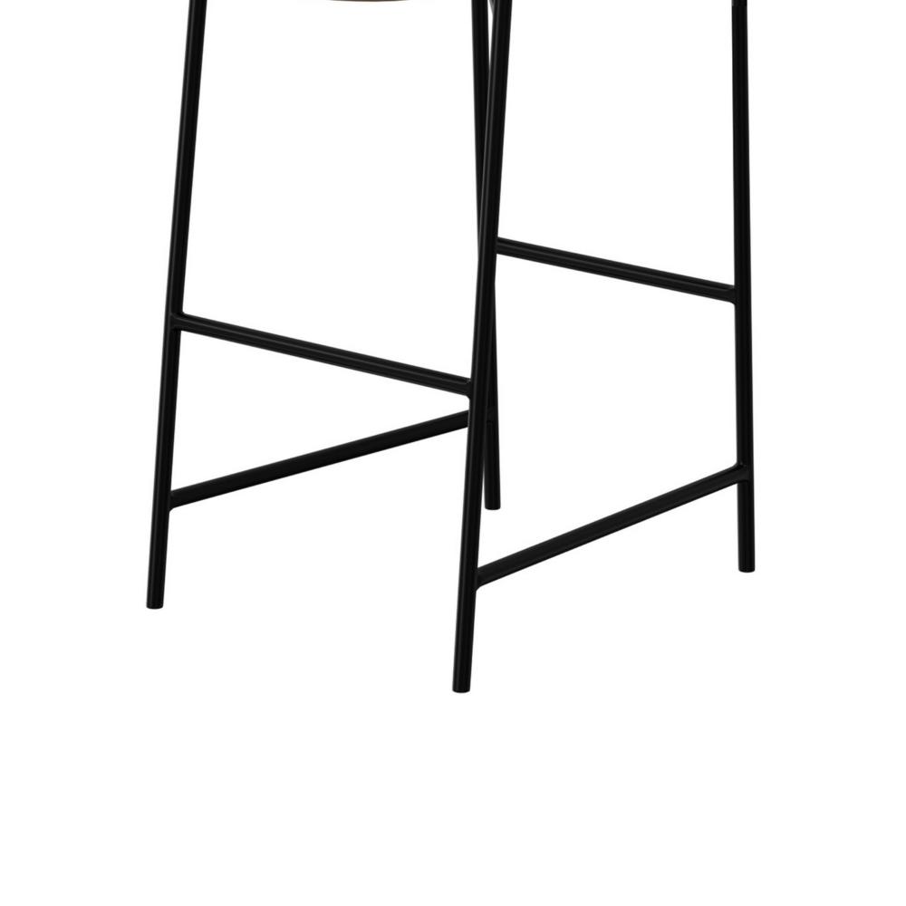 Benjara Revee Barstool Chair, Black Iron, Water-Resistant Cognac Brown Faux Leather
