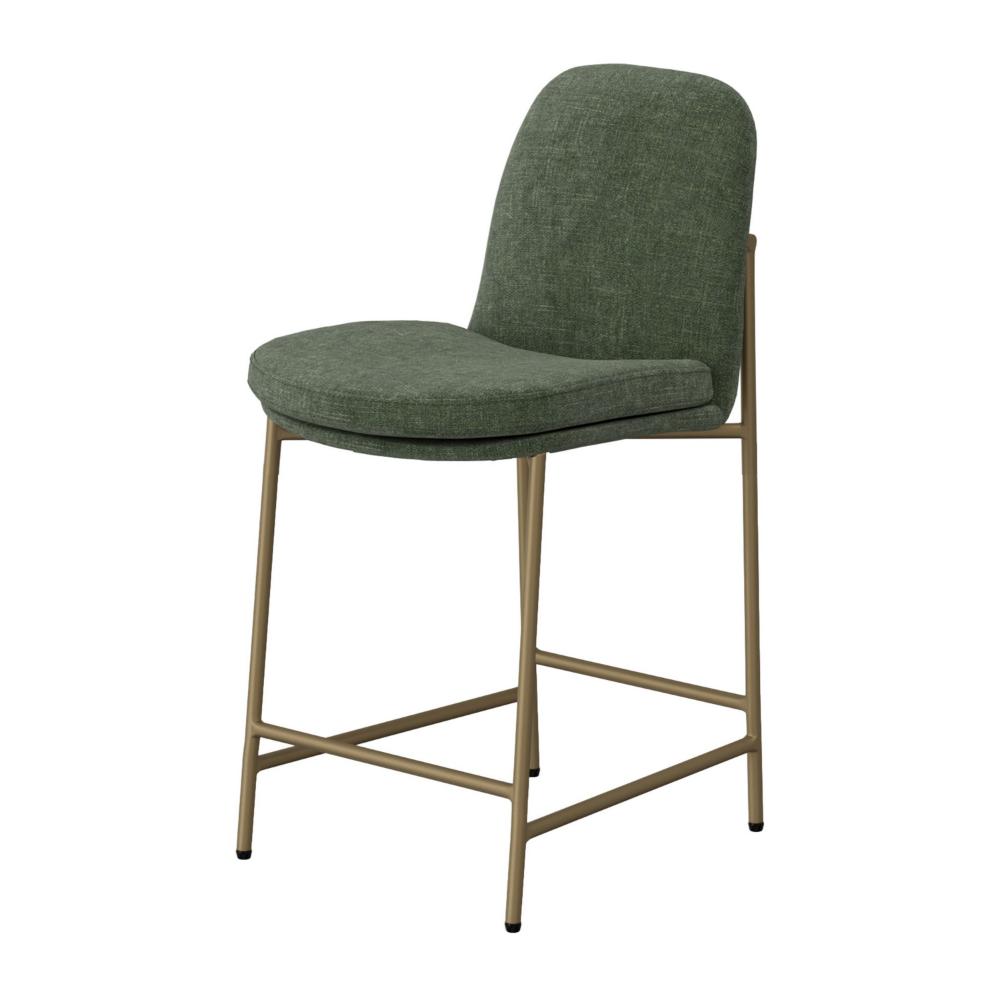 Benjara Revee Counter Height Chair, Iron, Water-Resistant Olive Green Polyester