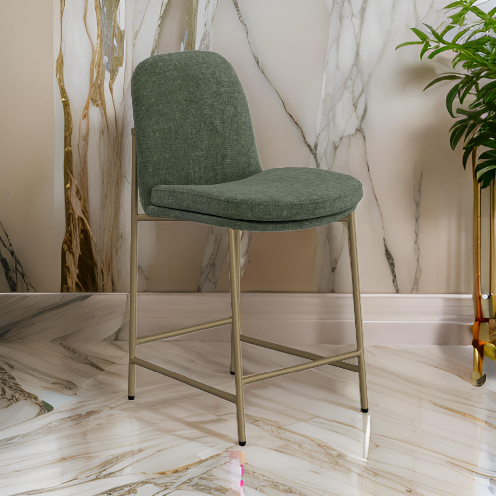 Benjara Revee Counter Height Chair, Iron, Water-Resistant Olive Green Polyester