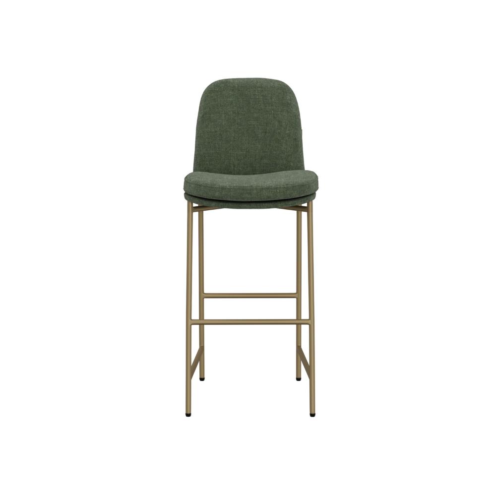 Benjara Revee Barstool Chair, Black Iron, Water-Resistant Olive Green Polyester