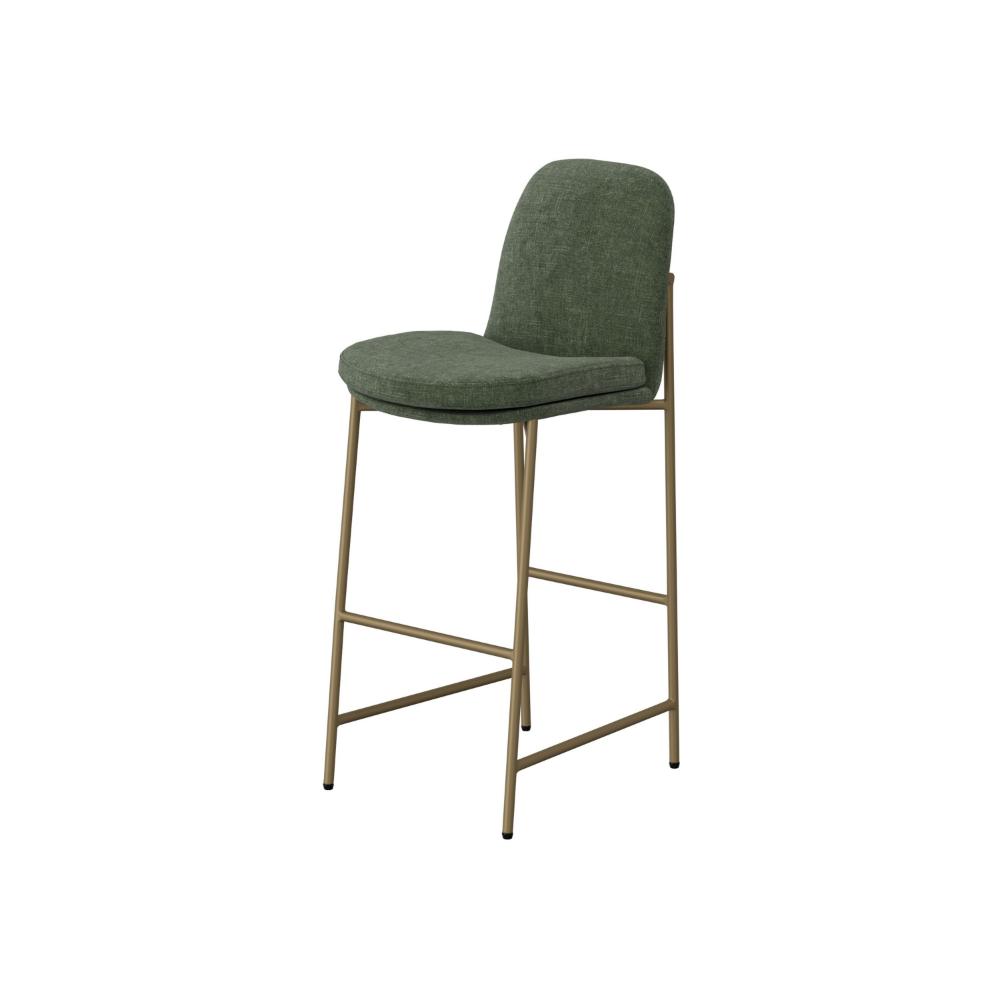 Benjara Revee Barstool Chair, Black Iron, Water-Resistant Olive Green Polyester