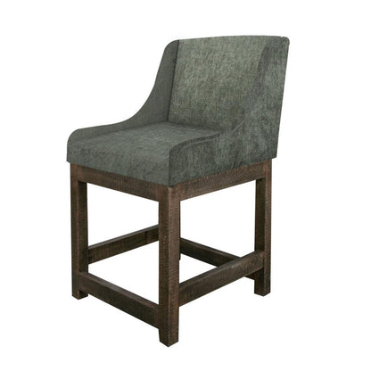 Benjara Lamy Counter Height Chair, Curved Arms, Compact, Rich Olive Green Polyester